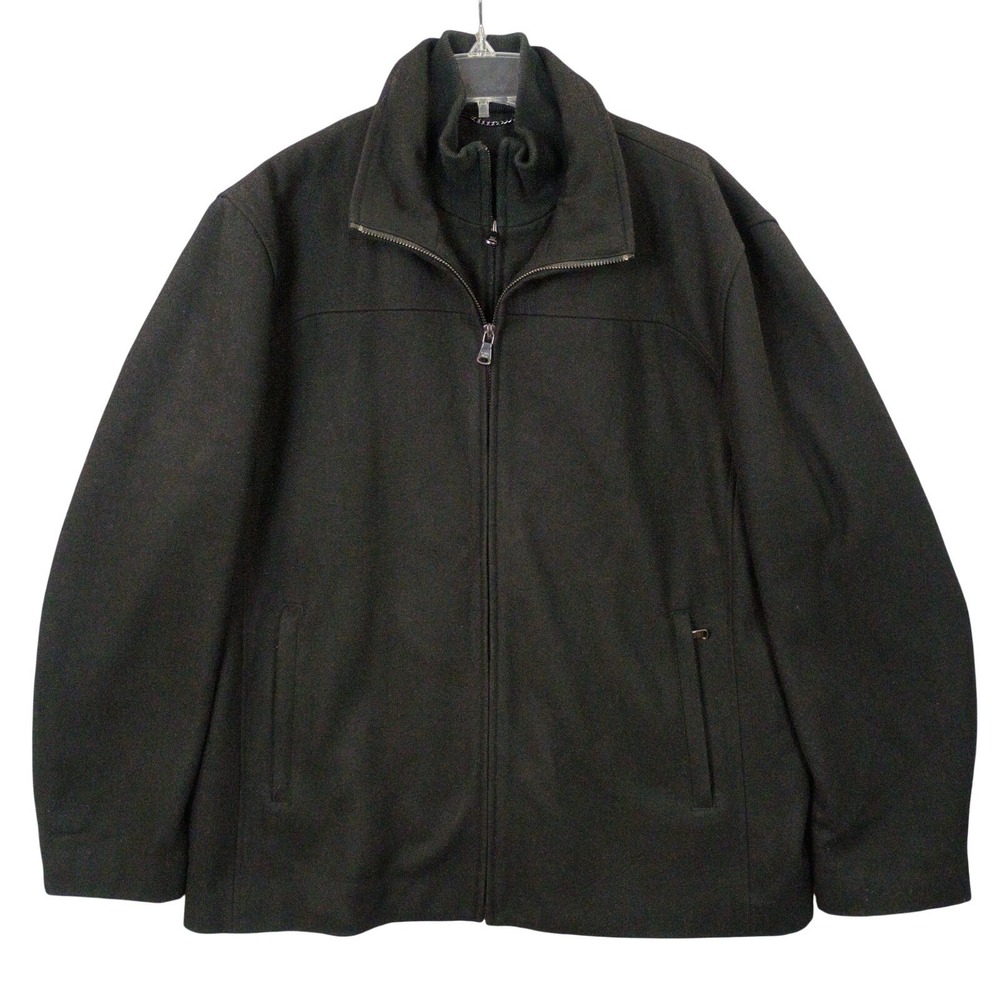 Calvin Klein Mens L Wool Blend Jacket Full Double Zip Layered Quilted Coat Black